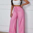 SXY Jeans de pierna ancha y corte holgado para mujer con cinturon de lazo y dobladillo de borlas