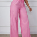 SXY Jeans de pierna ancha y corte holgado para mujer con cinturon de lazo y dobladillo de borlas