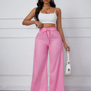 SXY Jeans de pierna ancha y corte holgado para mujer con cinturon de lazo y dobladillo de borlas