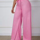 SXY Jeans de pierna ancha y corte holgado para mujer con cinturon de lazo y dobladillo de borlas
