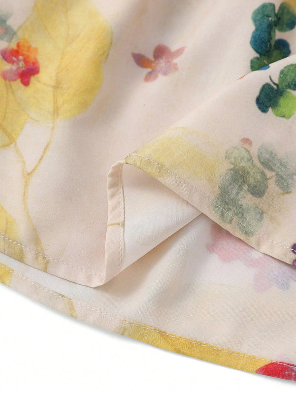 Essnce Camisa Estampada Floral De Mangas Largas Con Dobladillo De Volantes Para Mujer