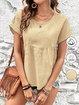 NEW  LUNE Camiseta de muneca suelta de manga corta con alas de murcielago con cuello redondo y estampado de rayas para mujeres, verano