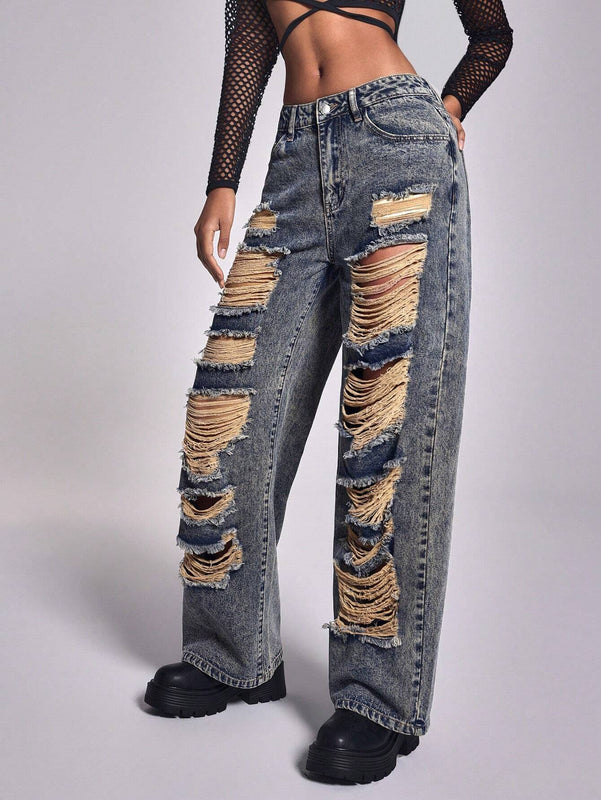 ICON Jeans de moda para mujeres, holgado, desgastados y acampanados