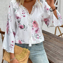 Blusa suelta floral con cuello de lazo para mujer de primavera/verano