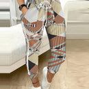 Unity Pantalones casuales con bolsillos y cordon en la cintura con estampado completo