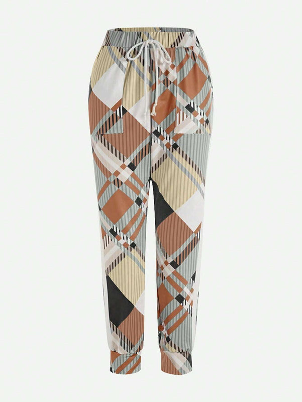 Unity Pantalones casuales con bolsillos y cordon en la cintura con estampado completo