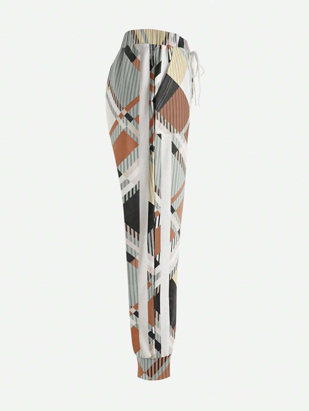 Unity Pantalones casuales con bolsillos y cordon en la cintura con estampado completo