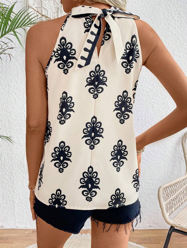 Blusa sin mangas con cuello halter estampado para mujer