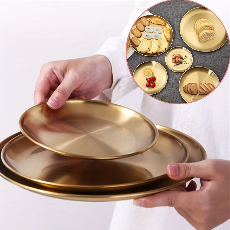 Bandeja de Servir Elegante de Acero Inoxidable Dorado - Versátil para BBQ, Postres y Bistec | Duradera y Fácil de Limpiar | Perfecta para Bodas y Fiestas