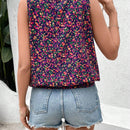 Camisa morada sin mangas con flores pequenas para mujer, informal de verano para vacaciones o trabajo de maestra