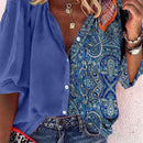 Camisa informal de manga corta con estampado azul empalmado