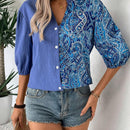 Camisa informal de manga corta con estampado azul empalmado