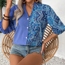 Camisa informal de manga corta con estampado azul empalmado