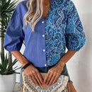 Camisa informal de manga corta con estampado azul empalmado