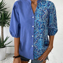 Camisa informal de manga corta con estampado azul empalmado