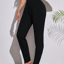 Tall Pantalones negros de cintura alta para mujer con pliegues y bolsillos de ajuste estrecho