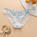 Pantalones cortos triangulares de encaje de contraste con estampado floral para mujer