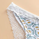 Pantalones cortos triangulares de encaje de contraste con estampado floral para mujer