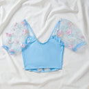 Top de sosten para mujer (con aros, ballenas de plastico, mangas abullonadas, se puede usar como prenda exterior) (Festival de musica)