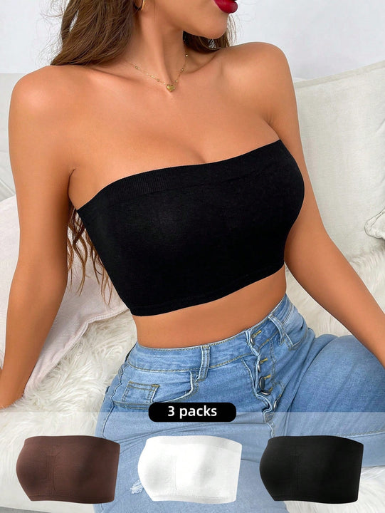 Set de 3 tubos casuales para mujeres de unicolor