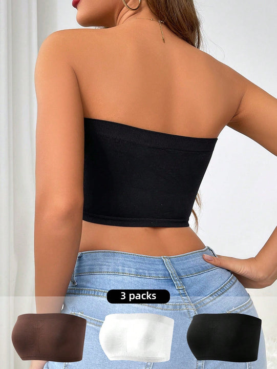 Set de 3 tubos casuales para mujeres de unicolor