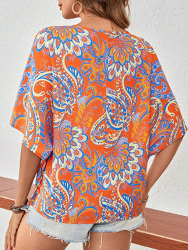 Camisa casual con cuello en V y estampado por todo el Body, de verano
