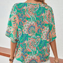 VCAY Camisa casual de vacaciones de verano con diseno completo de cuello en V impreso en toda la tela
