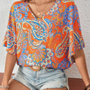 Camisa casual con cuello en V y estampado por todo el Body, de verano
