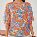 Camisa casual con cuello en V y estampado por todo el Body, de verano