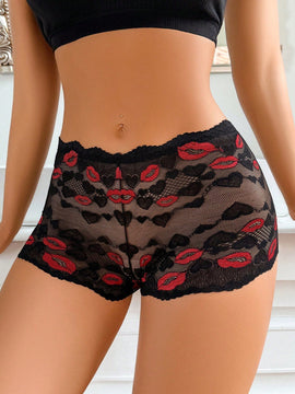 1 pieza Ropa interior femenina romantica semi-transparente de encaje sexy de la serie