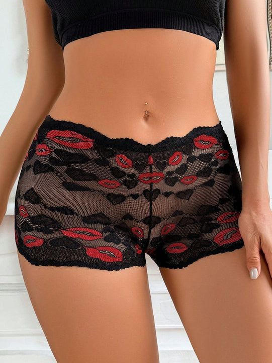 1 pieza Ropa interior femenina romantica semi-transparente de encaje sexy de la serie