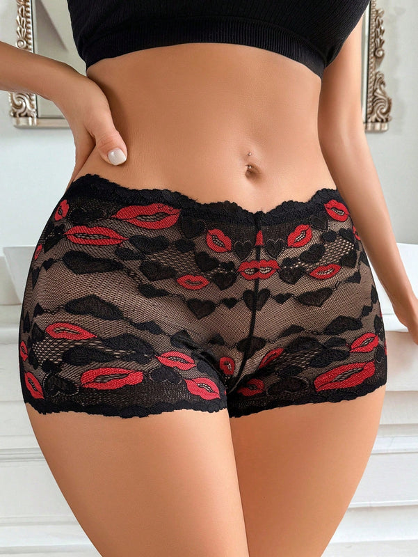 1 pieza Ropa interior femenina romantica semi-transparente de encaje sexy de la serie