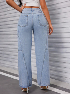Essnce Jeans de pierna ancha y corte holgado para mujeres con bolsillos laterales, casuales
