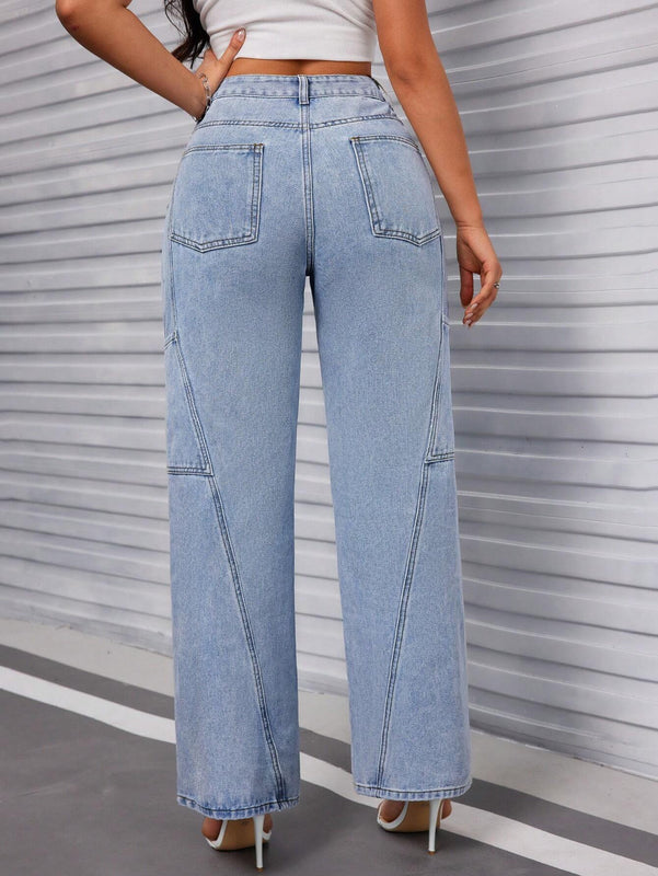 Essnce Jeans de pierna ancha y corte holgado para mujeres con bolsillos laterales, casuales