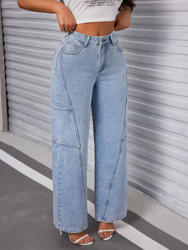 Essnce Jeans de pierna ancha y corte holgado para mujeres con bolsillos laterales, casuales