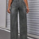 Essnce Pantalones Jeans anchos de pierna ancha con bolsillos para mujer, con ajuste suelto y casual