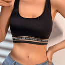 NEW Top de sujetador sin mangas para mujer con parche de malla, cinta de jacquard con letras