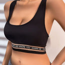 NEW Top de sujetador sin mangas para mujer con parche de malla, cinta de jacquard con letras