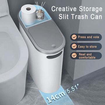 10L Cubo de Baño Delgado con Tapa Ranurada - Plástico Duradero, Diseño Compacto Ahorrador de Espacio, Apertura Sin Manos y Contención de Olores, Cesto Moderno para Baños Pequeños, Papelera Elegante y Estilizada