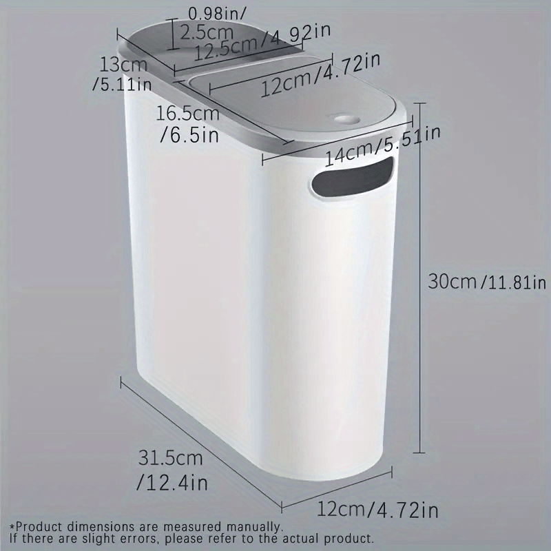 10L Cubo de Baño Delgado con Tapa Ranurada - Plástico Duradero, Diseño Compacto Ahorrador de Espacio, Apertura Sin Manos y Contención de Olores, Cesto Moderno para Baños Pequeños, Papelera Elegante y Estilizada