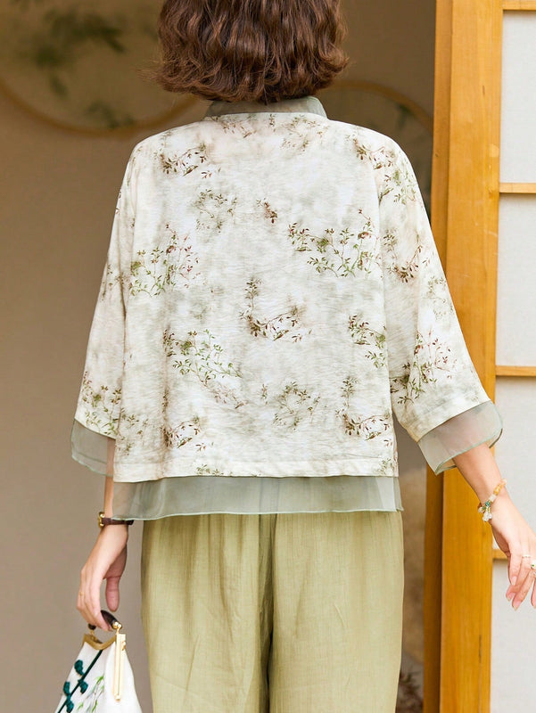 Vestido Cehnshan De Manga Corta Con Ribete De Encaje Extranjero...