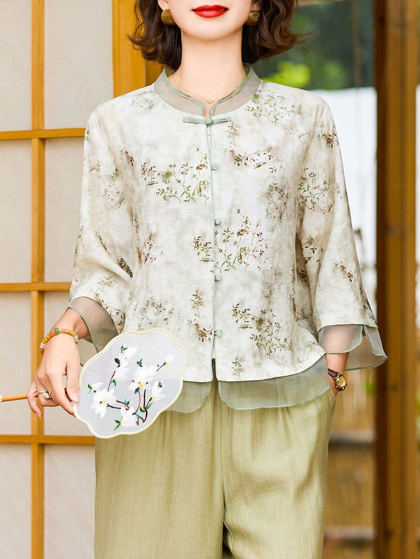 Vestido Cehnshan De Manga Corta Con Ribete De Encaje Extranjero...