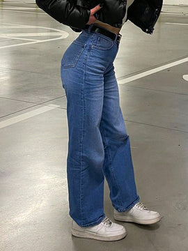 Jeans de pierna ancha holgada y cintura alta ajustable