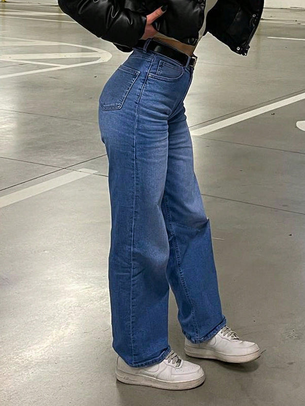 Jeans de pierna ancha holgada y cintura alta ajustable