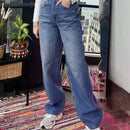 Jeans de pierna ancha holgada y cintura alta ajustable