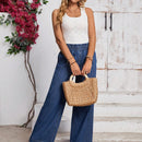 LUNE Jeans informales acampanados con cintura de bolsa de papel, con cinturon y bolsillos