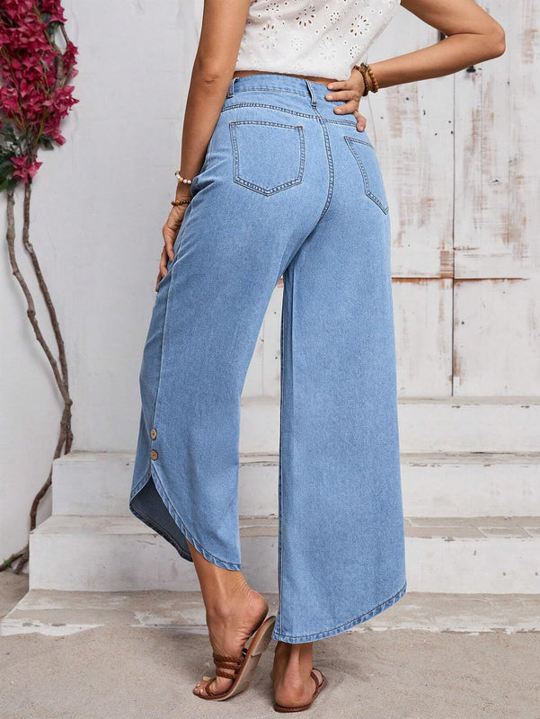 LUNE Jeans casuales de pierna ancha con diseno de moda para vacaciones