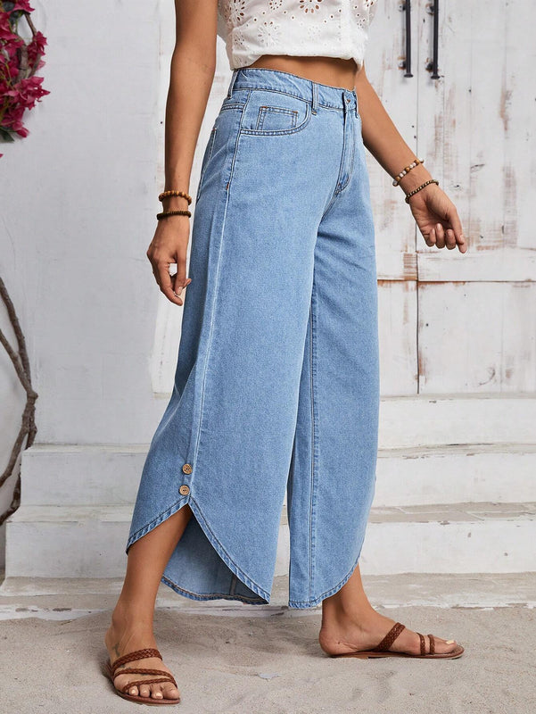 LUNE Jeans casuales de pierna ancha con diseno de moda para vacaciones