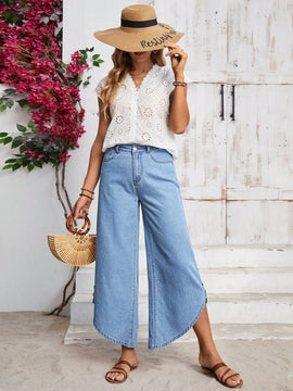 LUNE Jeans casuales de pierna ancha con diseno de moda para vacaciones