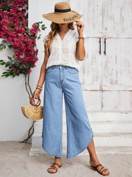 LUNE Jeans casuales de pierna ancha con diseno de moda para vacaciones